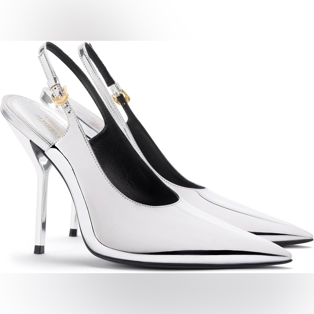 BRAND NEW LARROUDE X ALTUZARRA pump in Silver Specchio - Stiletto Slingbacks
